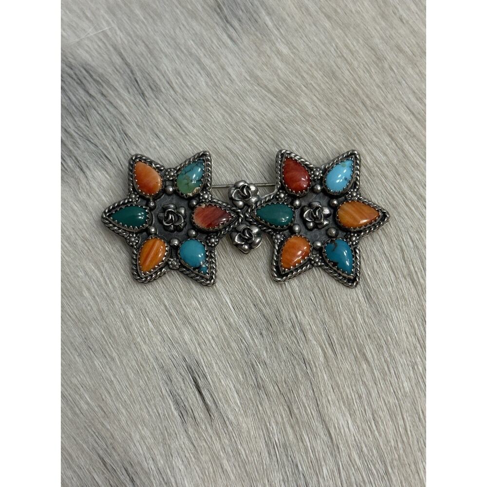 Native American Silver Cloud Robert Vandover Spiny Turquoise Cluster Pendant Pin - Picture 2 of 13